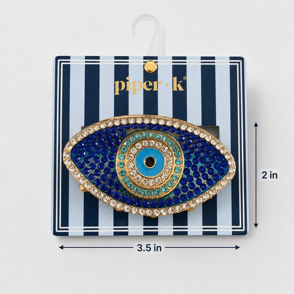 Piper K Evil Eye Hair Claw Clip Gold Tone Blue Rhinestone Crystal Statement